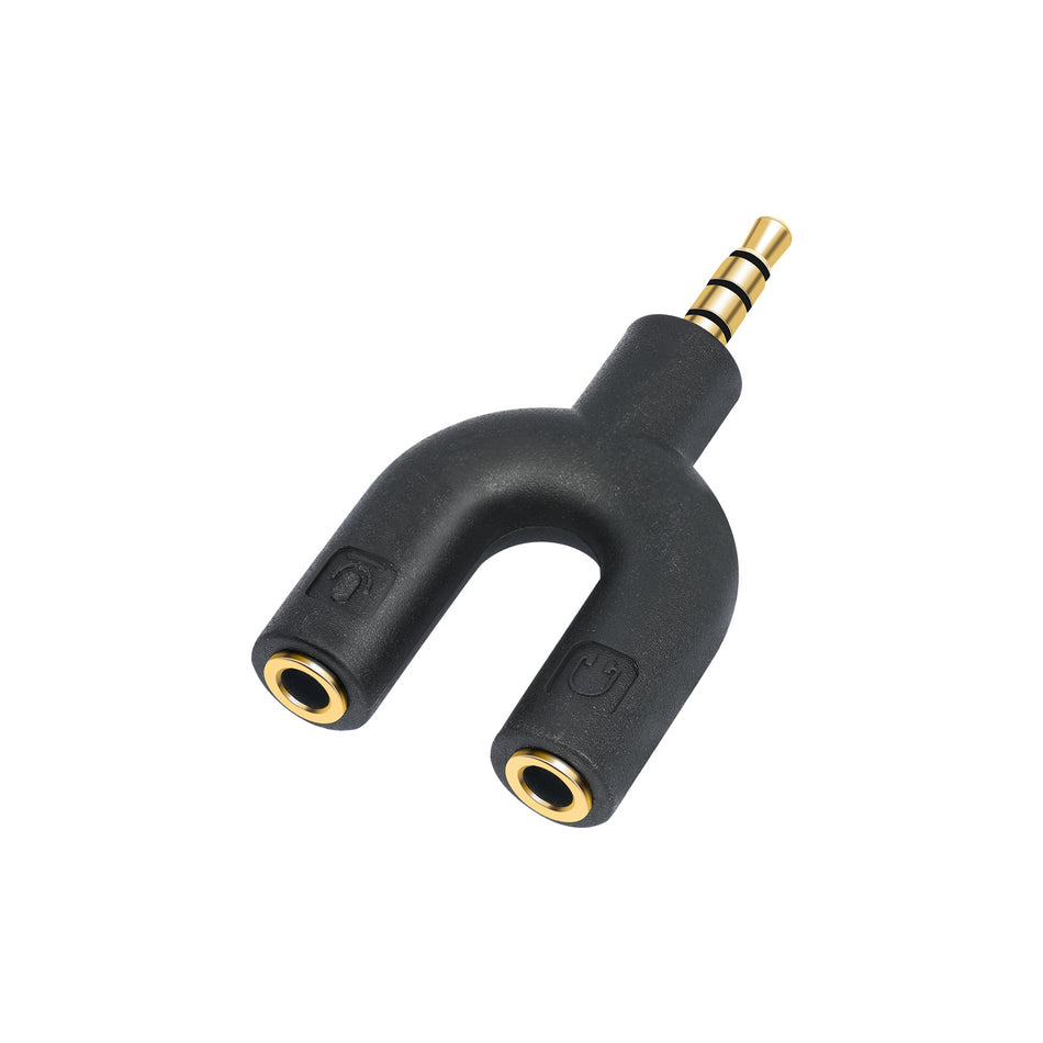 4-Pole TRRS to 3.5mm Stereo & Microphone Splitter Adapter (Male to 2x Female) – U-Shaped