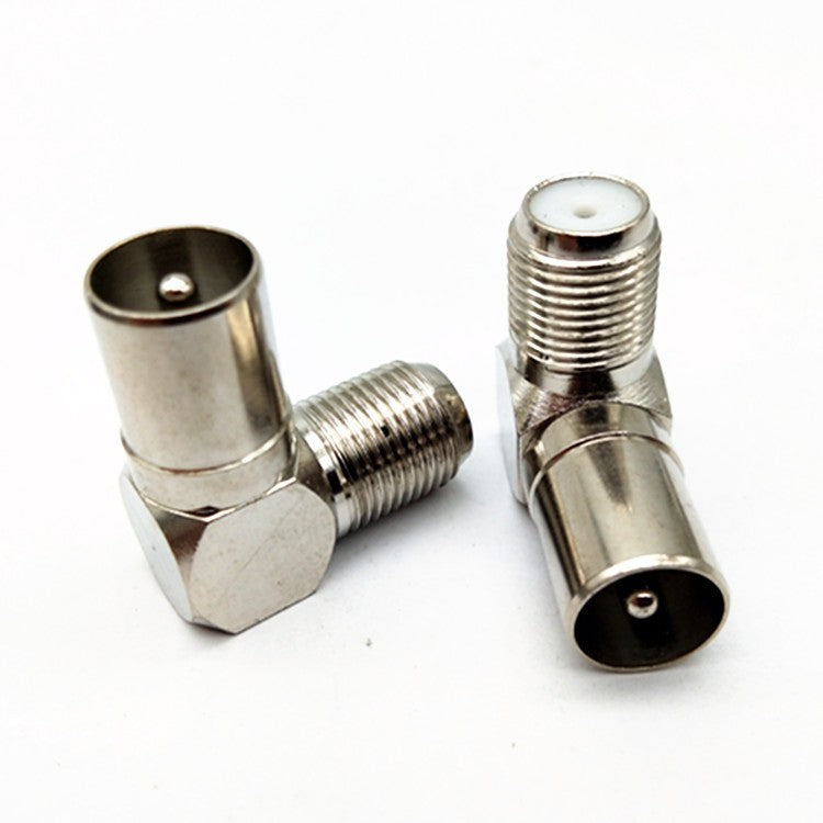 Right-Angle F-Type Female to PAL Male Adapter, 90-Degree, RF Antenna Connector