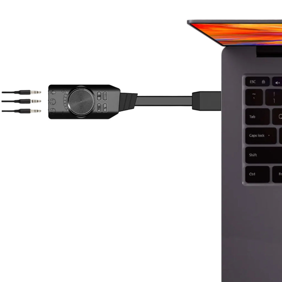 USB 7.1 Surround Sound External Audio Card with 3.5mm Audio and Microphone Support
