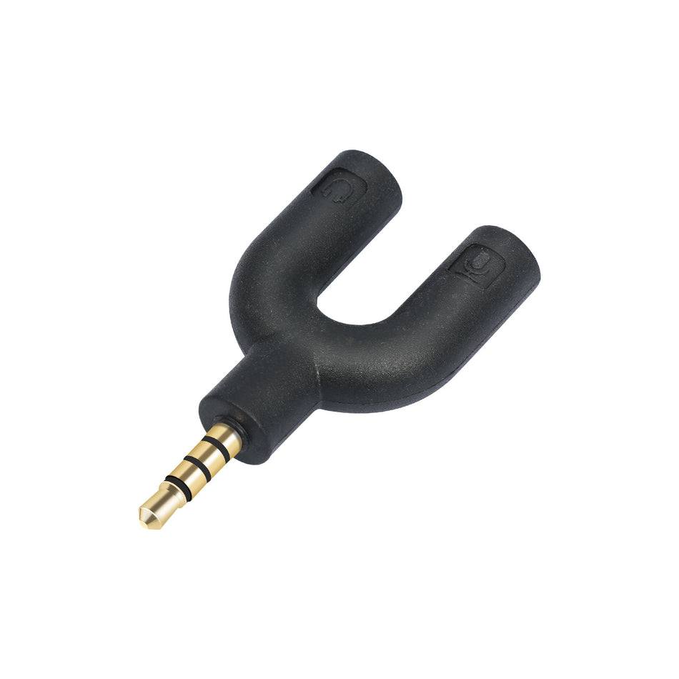 4-Pole TRRS to 3.5mm Stereo & Microphone Splitter Adapter (Male to 2x Female) – U-Shaped