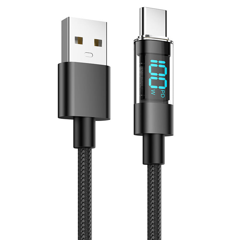 USB-A to USB-C Fast Charging Cable with Built-In Watts Display (100W PD + 480Mbps Data)