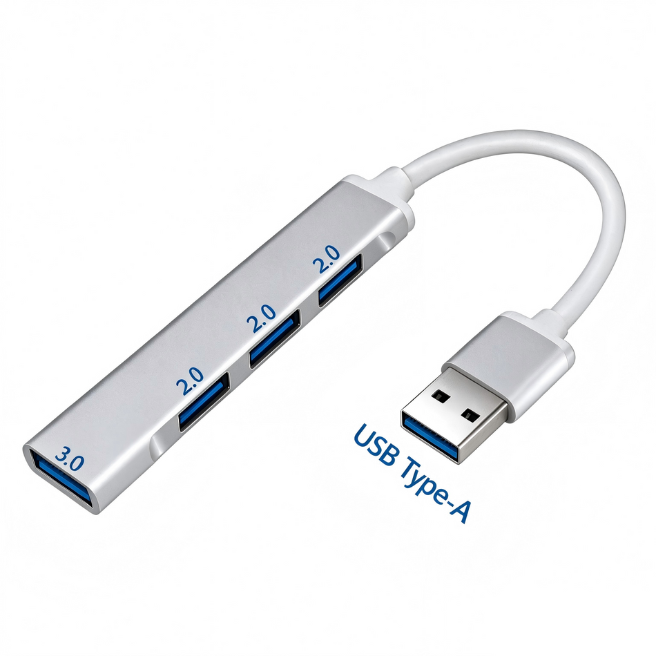 Ultra-Slim 4-Port USB-A Hub with Aluminum Housing – 1x USB 3.0 + 3x USB 2.0