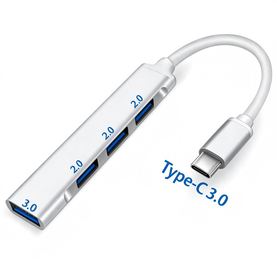 Ultra-Slim 4-Port USB-C Hub – 1x USB 3.0 + 3x USB 2.0 (Type-A)