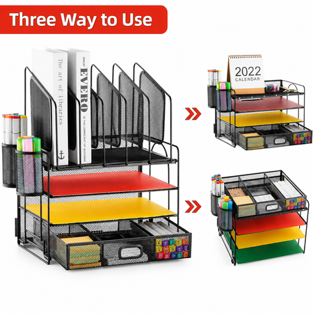 Three illustrated configurations of the desktop file organiser
