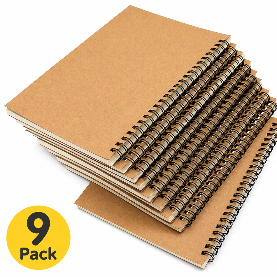 9 Pack A5 Spiral Notebooks – Thick Ruled Kraft Paper Journals