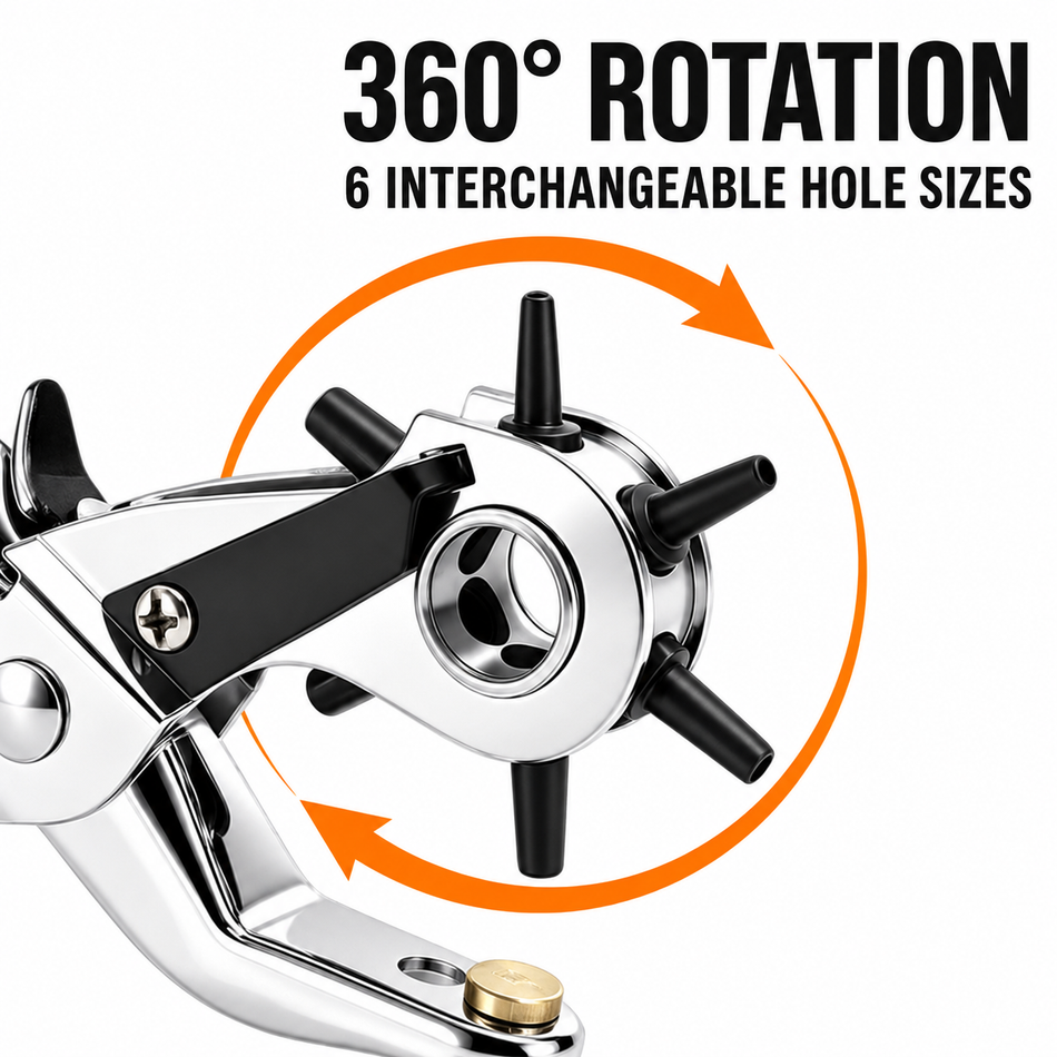 360-degree rotating punch head with six hole sizes