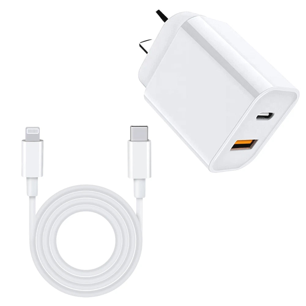18W dual-port wall charger with MFi USB-C to Lightning cable