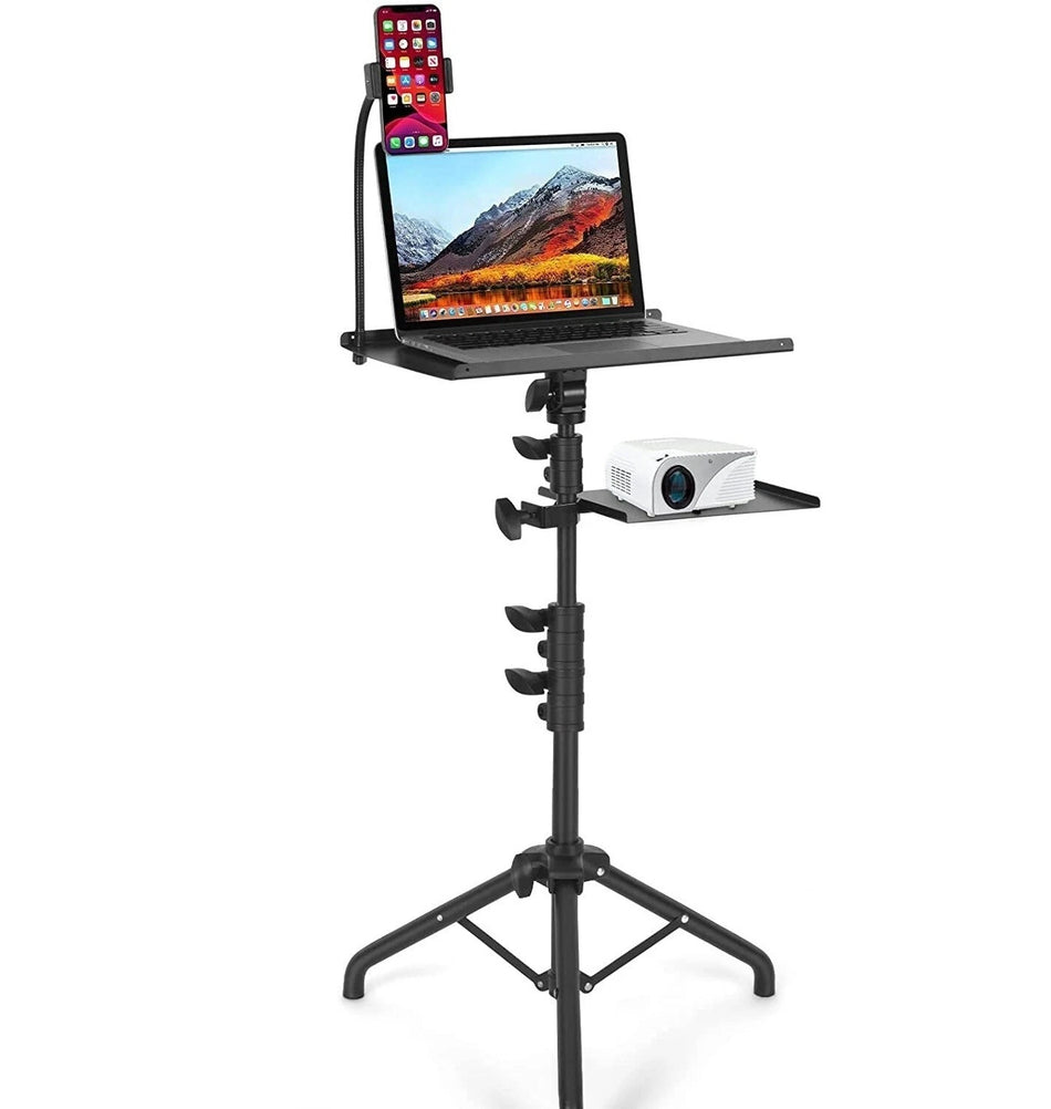 Adjustable Dual Shelf Tripod Presentation Stand Lectern with Phone Holder